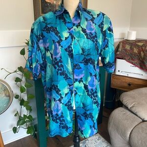 Vintage Stunt Collections Retro Abstract 100% Silk Button Down Shoulder Pads S